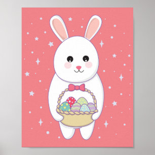 Affiche lapin avec panier à oeufs de Pâques