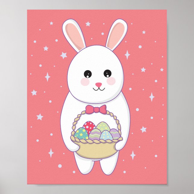 Affiche lapin avec panier à oeufs de Pâques (Devant)