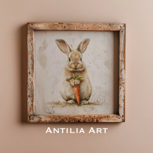 Affiche Lapin avec peinture de carotte Art de lapin fantai