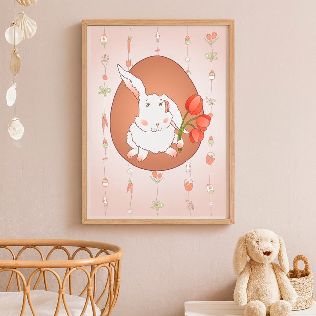 Affiche Lapin avec tulipes Paques lapin de printemps (Créateur téléchargé)