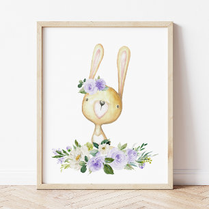 Affiche Lapin Bébé, Animaux De Bois, Boho, Fleurs Violette