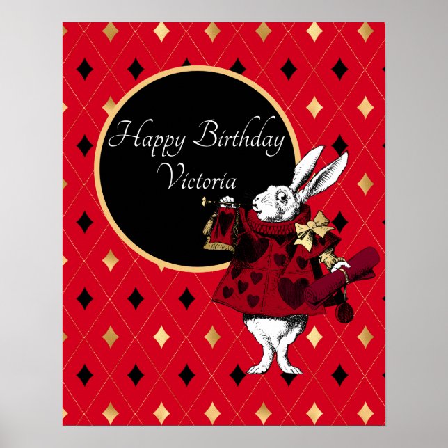 Affiche Lapin blanc à l'anniversaire rouge (Devant)