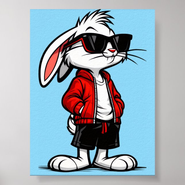 Affiche Lapin Blanc Cool en Veste Rouge (Devant)