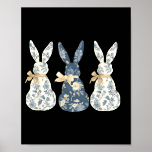Affiche Lapin bleu floral mignon jour de Pâques heureux co