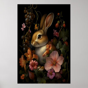 Affiche Lapin botanique Dark Gothic Cottagecore, Sombre