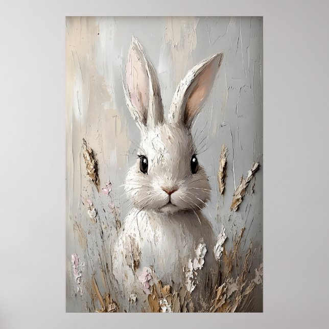 Affiche Lapin Bunison Fleur Boho Portrait Impression, Pâqu (Devant)