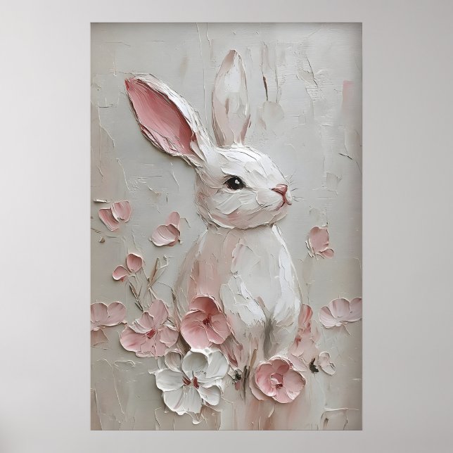 Affiche Lapin Bunison Fleur Portrait Impression, Pâques (Devant)