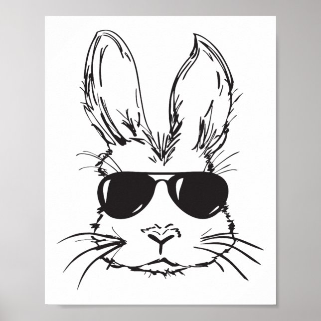Affiche Lapin Cool Visage Joyeuses Pâques Chasse aux œufs  (Devant)
