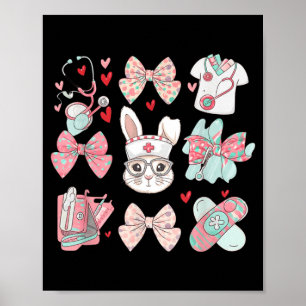 Affiche Lapin Coquette Infirmière de Pâques Stéthoscope Nœ