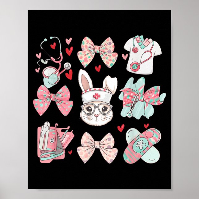 Affiche Lapin Coquette Infirmière de Pâques Stéthoscope Nœ (Devant)