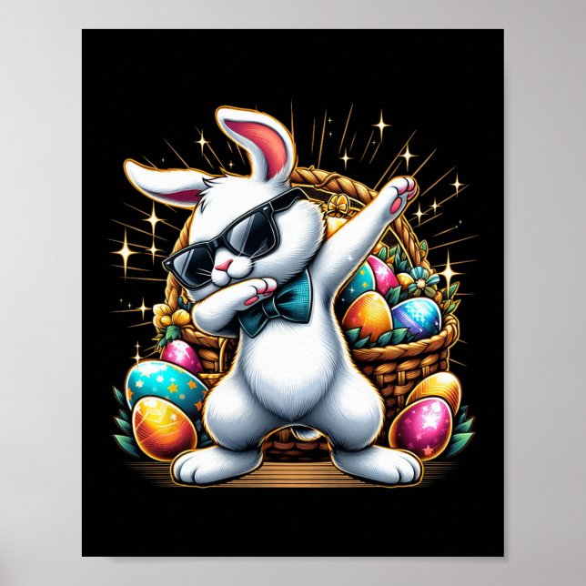Affiche Lapin Dabbing Lapin de Pâques Chasse aux œufs de P (Devant)