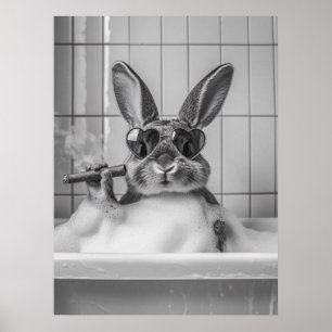 Affiche Lapin dans la baignoire avec des lunettes de solei