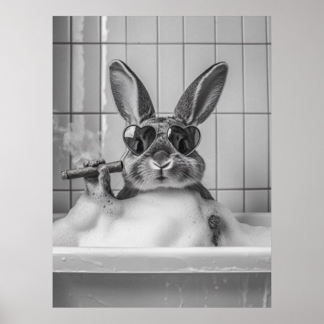 Affiche Lapin dans la baignoire avec des lunettes de solei (Devant)
