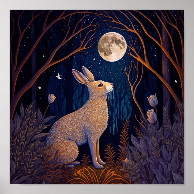 Affiche Lapin dans la nuit de la lune (Devant)