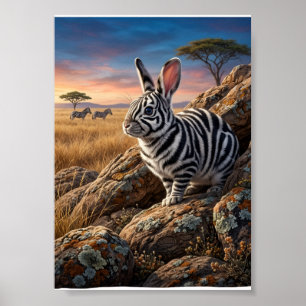 Affiche Lapin dans la savane africaine Coucher de soleil F