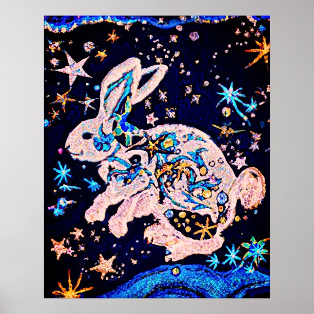 Affiche Lapin dans le ciel avec étoiles (Devant)