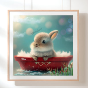 Affiche Lapin dans un bateau rouge Art personnalisé pour l