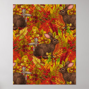 Affiche Lapin d'automne en rouge
