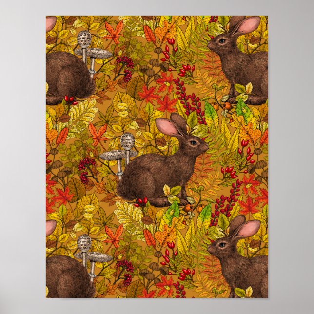 Affiche Lapin d'automne sur ocre (Devant)