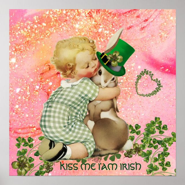 Affiche LAPIN DE BÉBÉ Câlin St.Patrick's Day, Floral Rose (Devant)
