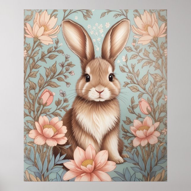 Affiche Lapin de bébé mignon floral pastel  (Devant)