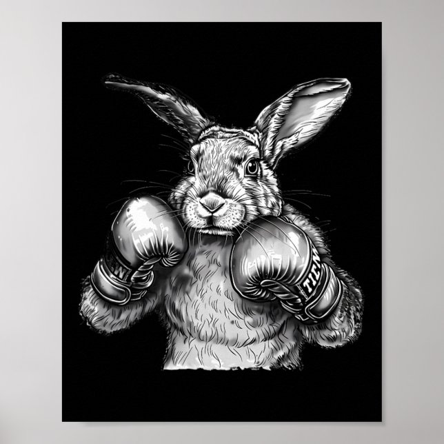 Affiche Lapin de boxe Gants de boxe Kickboxing Boxeur drôl (Devant)