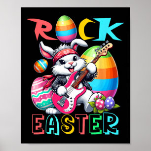 Affiche Lapin de costume de Pâques Rock jouant de la guita