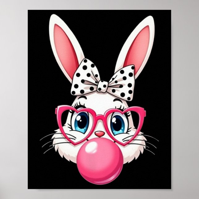 Affiche Lapin de dessin animé mignon avec lunettes et nœud (Devant)