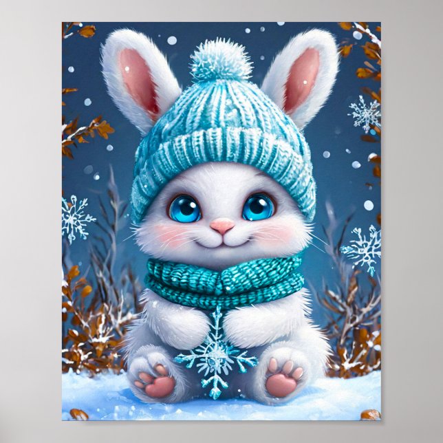 Affiche Lapin de Dessin Animé Mignon avec un Style Doux (Devant)