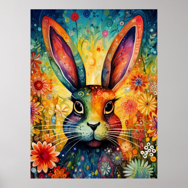 Affiche Lapin de jardin arc-en-ciel (Devant)