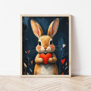 Affiche Lapin de la Saint-Valentin mignon - Art Moderne
