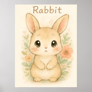 Affiche Lapin de lapin mou - Aquarelle douce