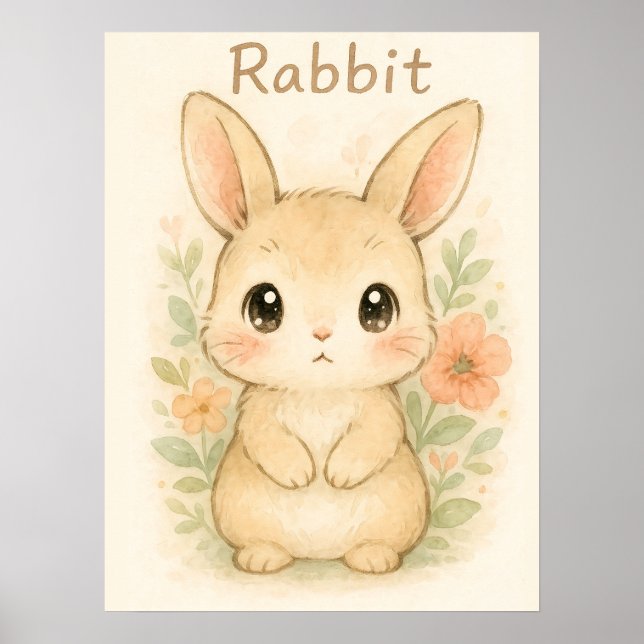 Affiche Lapin de lapin mou - Aquarelle douce (Devant)