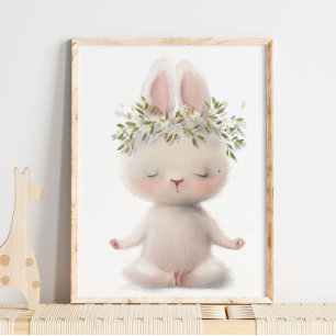 Affiche Lapin de méditation à l'aquarelle adorable   Impre