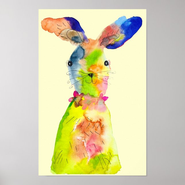 Affiche lapin de Pâques aquarelle mignonne (Devant)