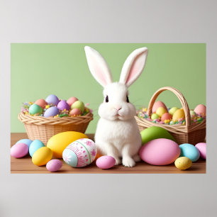 Affiche Lapin de Pâques Assis dans un Panier