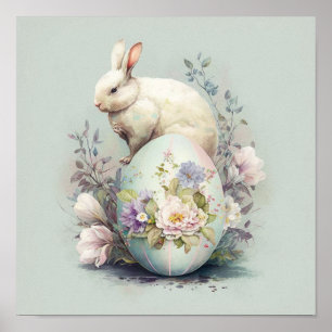 Affiche Lapin de Pâques au milieu des fleurs