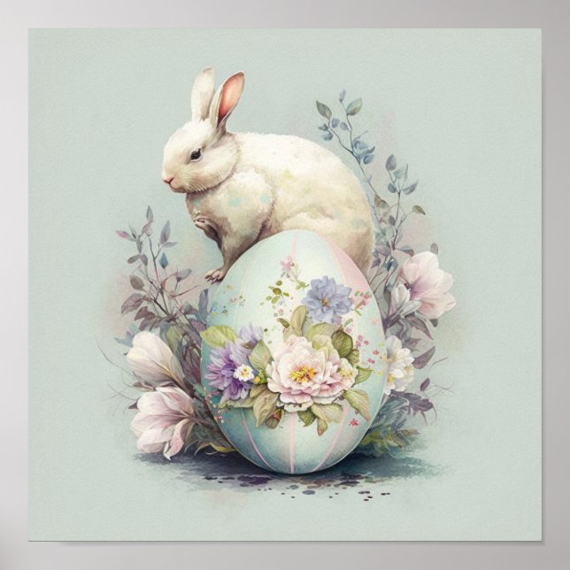 Affiche Lapin de Pâques au milieu des fleurs (Devant)
