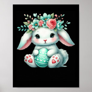 Affiche Lapin de Pâques avec couronne de fleurs Filles Fem