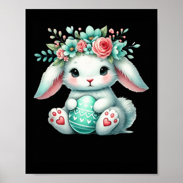 Affiche Lapin de Pâques avec couronne de fleurs Filles Fem (Devant)