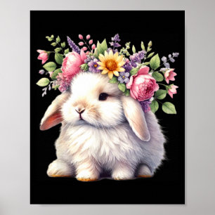 Affiche lapin de Pâques avec couronne de fleurs florales f