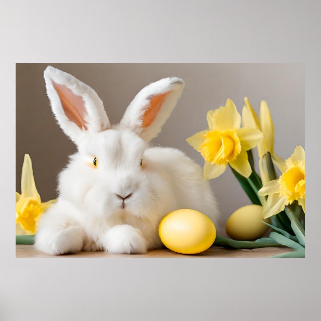 Affiche Lapin de Pâques avec jonquilles et oeufs de Pâques (Devant)
