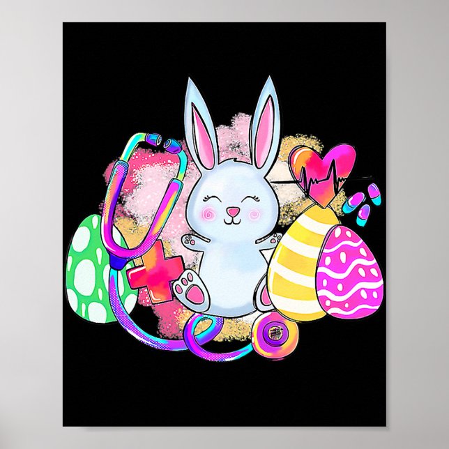 Affiche Lapin De Pâques Avec Stethoscope Et Oeufs De Pâque (Devant)
