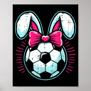 Affiche Lapin de Pâques ballon de football oreilles noeud