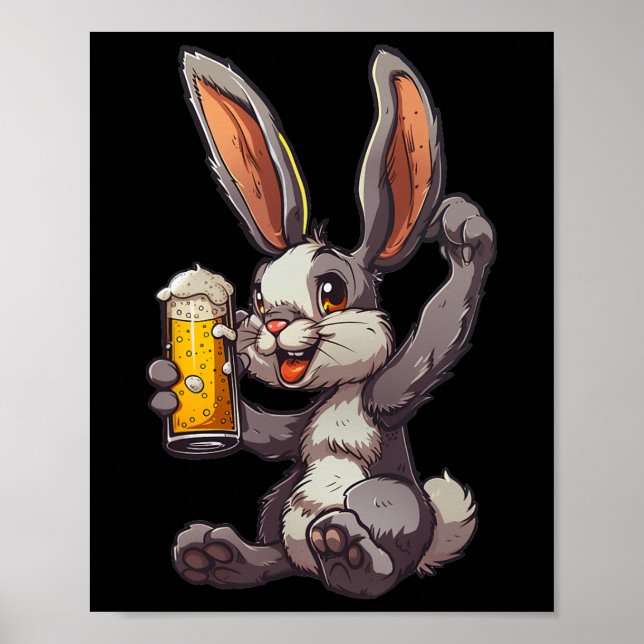 Affiche Lapin De Pâques Boire Une Bière Froide Pour La Jou (Devant)