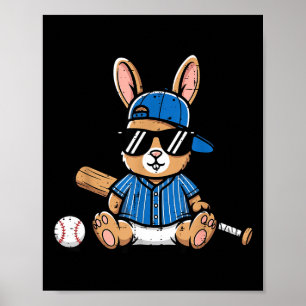 Affiche lapin de Pâques casquette de baseball batte de bal
