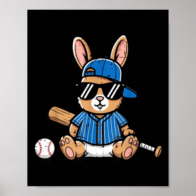 Affiche lapin de Pâques casquette de baseball batte de bal (Devant)