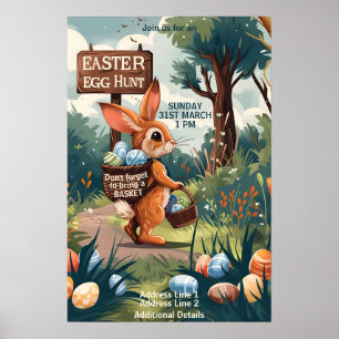 Affiche Lapin de Pâques - Chasse aux Oeufs de Pâques