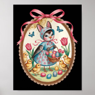 Affiche Lapin de Pâques Chasse aux œufs de Robin Bird Vint