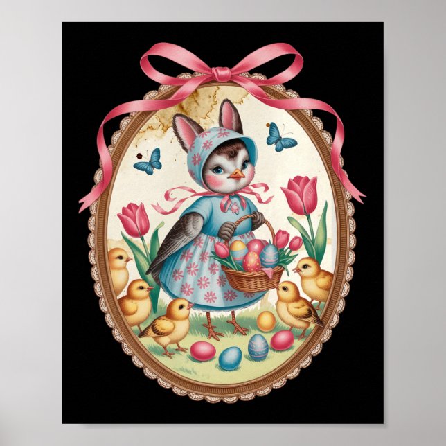 Affiche Lapin de Pâques Chasse aux œufs de Robin Bird Vint (Devant)